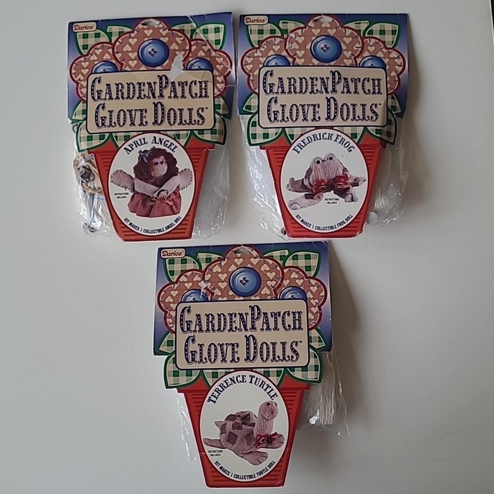 3 Darice Garden Patch Glove Sewing Kits Angel Doll, Turtle, Frog